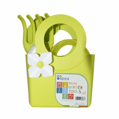 Műanyag 5 db-os mini kerti eszköz szett táskával, lime