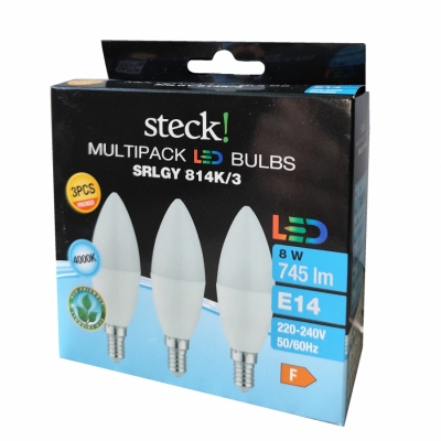 Multipack (3 db) LED gyertya 8W, E14, természetes fehér